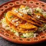 Cheesy Potato Tacos – Crispy, Creamy, and Perfect for Cinco de Mayo 7 Crispy cheesy potato tacos with salsa, queso fresco, and lettuce on rustic plate