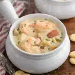 Seafood Chowder Easy Creamy Comfort Recipe 7 Creamy seafood chowder with shrimp and potatoes in a white bowl