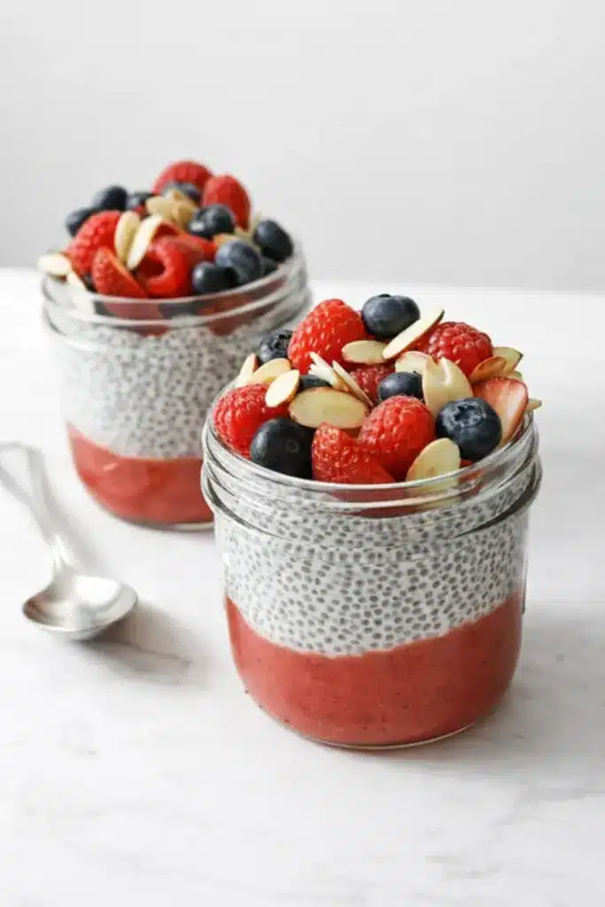How to Make Chia Pudding with berry layers and fresh fruit toppings