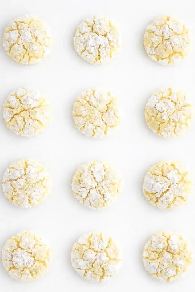 Lemon Crinkle Cookies Amazing Soft Citrus Treat 6 Lemon Crinkle Cookies arranged in grid pattern with powdered sugar tops