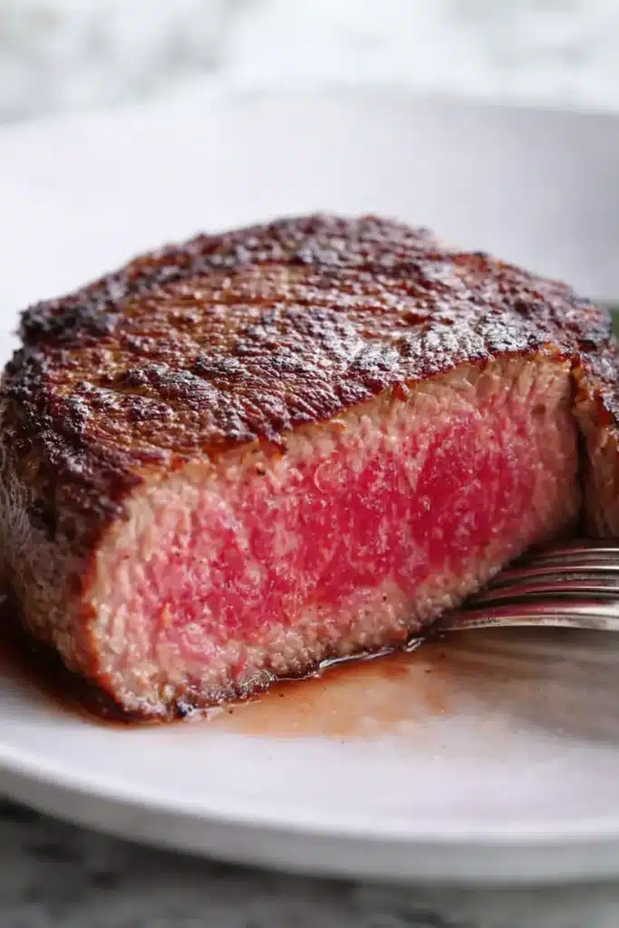 Filet Mignon Air Fryer Easy Juicy Steak Guide 6 Filet mignon medium rare with juicy center and seared crust on plate
