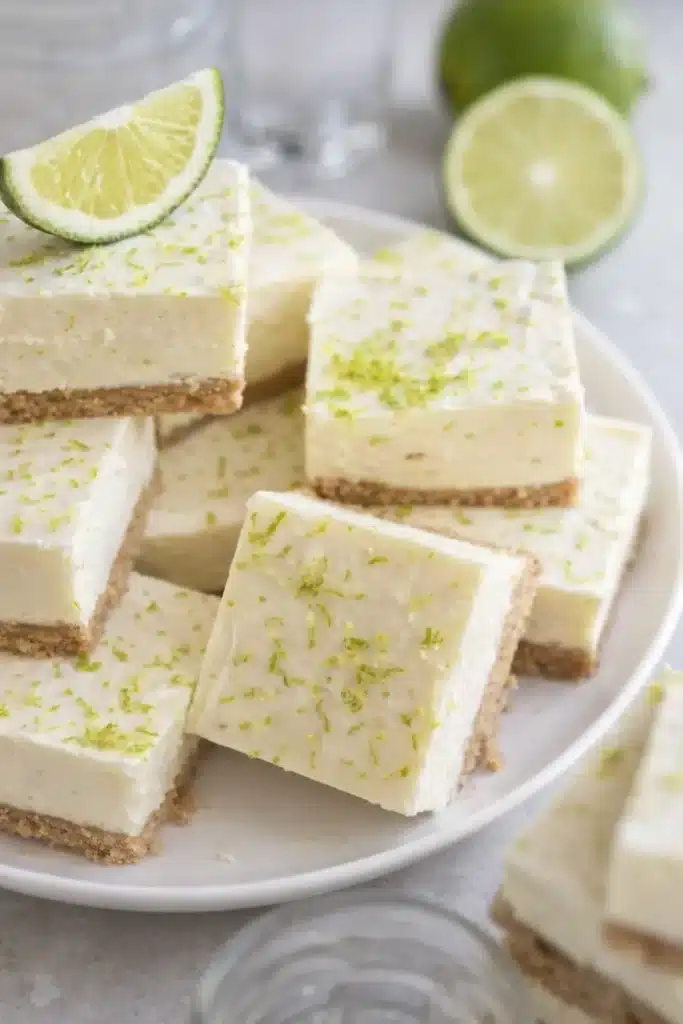 No bake margarita cheesecake bites with lime zest on a plate