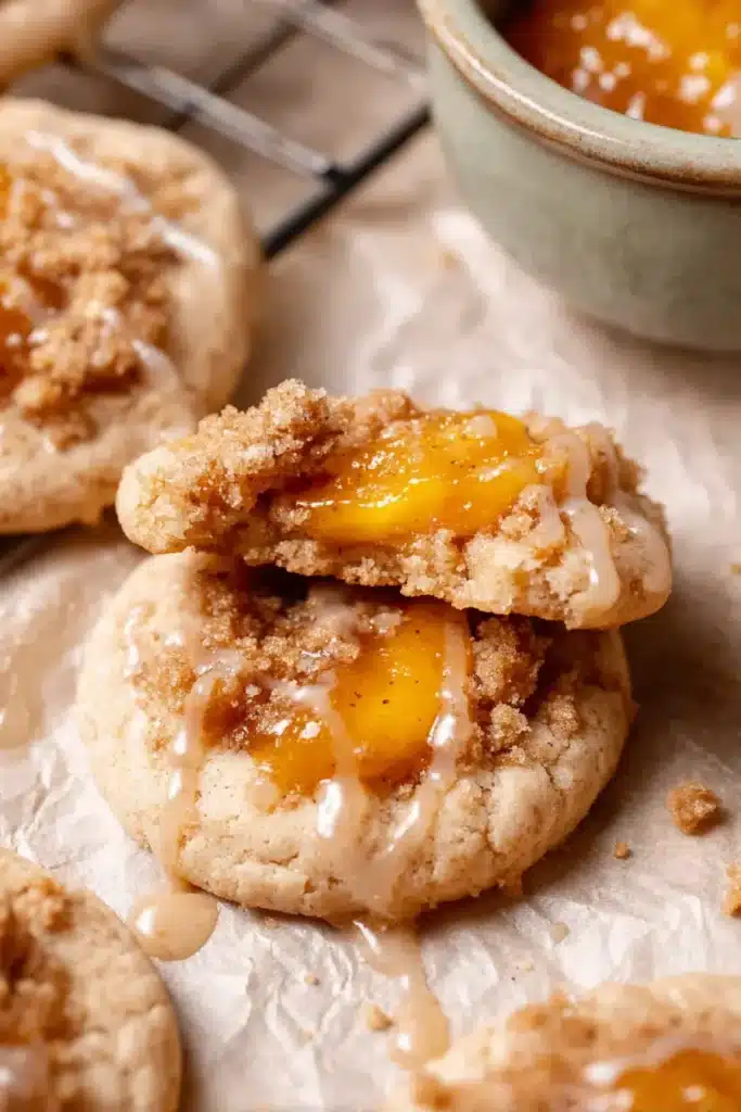 Peach Cobbler Cookies with soft center and gooey peach filling