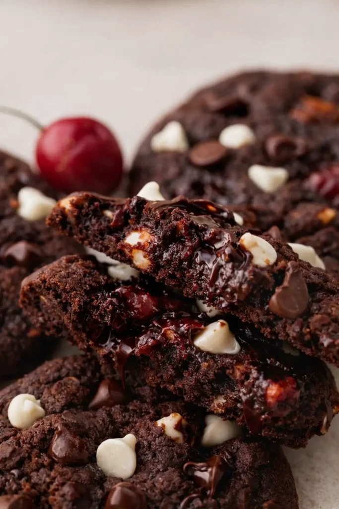 Black Forest Cookies Amazing Soft Cherry Treat 6 Black Forest Cookies stacked with gooey chocolate and cherry filling
