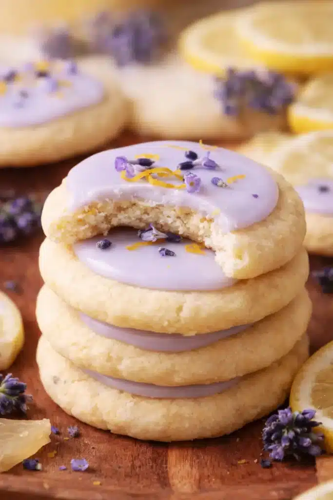 Lemon Lavender Cookies Easy Amazing Treat 5 Lemon Lavender Cookies stacked with glaze and soft buttery texture
