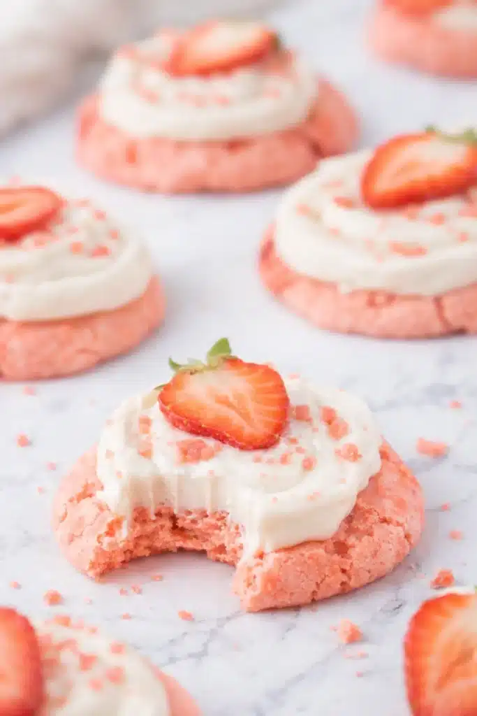 Strawberry Cheesecake Cookies Easy Amazing Treat 6 Strawberry Cheesecake Cookies with cream cheese frosting in creative collage background