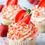 Strawberry Crunch Cupcakes Easy Amazing Treat 7 Strawberry crunch cupcakes with cream cheese frosting and fresh strawberry topping