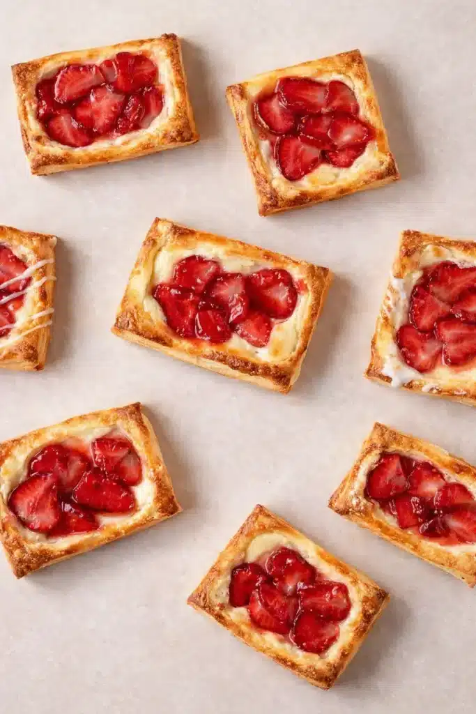 Strawberry danish pastries with flaky crust and cream cheese filling