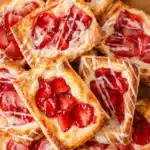 Strawberry danish pastries with cream cheese filling and glossy fresh strawberries
