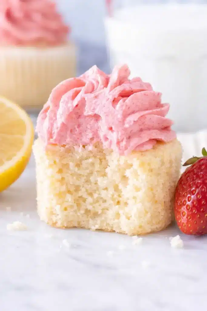 Strawberry Lemonade Cupcakes Amazing Fresh Treat 6 Strawberry Lemonade Cupcakes with soft fluffy crumb and pink frosting