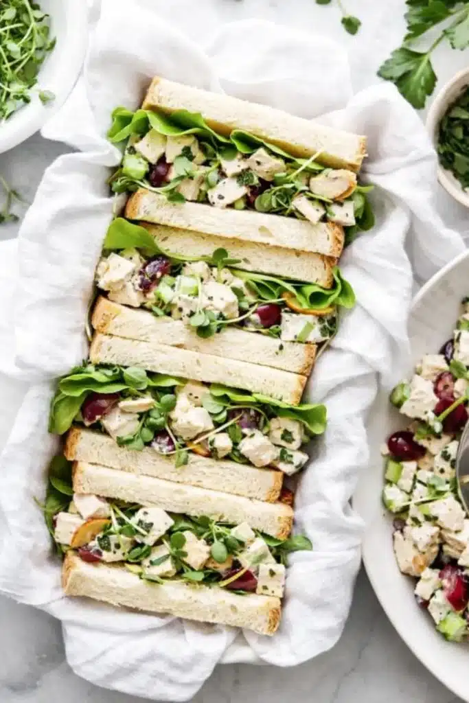 Ultimate chicken salad sandwiches with grapes, celery, and fresh greens