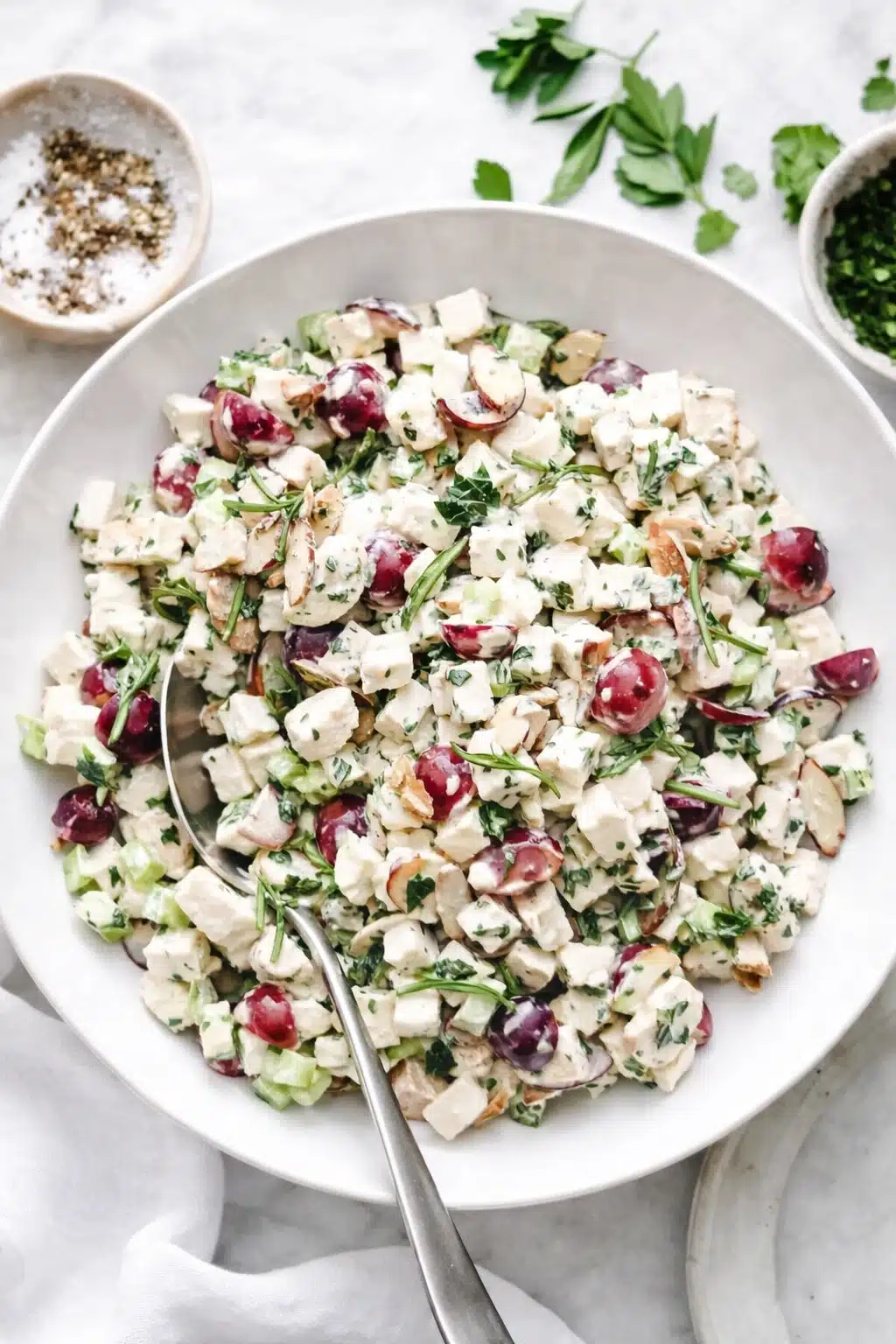 home 8 Ultimate chicken salad with grapes, celery, and almonds in a creamy dressing