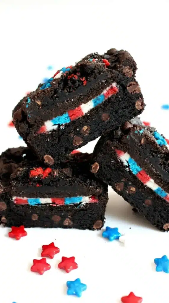 4th of July Brownies with patriotic cookie filling center