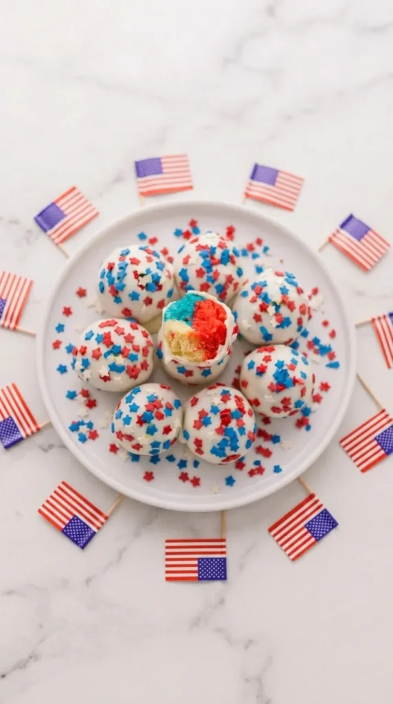 4th of July Cake Pops for Fun Summer Parties 6 4th of July Cake Pops with patriotic sprinkles and white chocolate coating