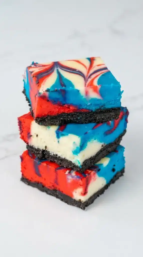 4th of July Red White and Blue Cheesecake Bars batter in baking pan