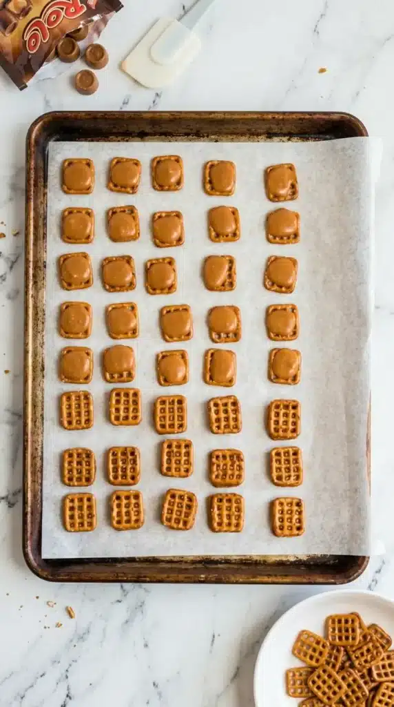 4th Of July Chocolate Covered Pretzels With Caramel baking preparation step