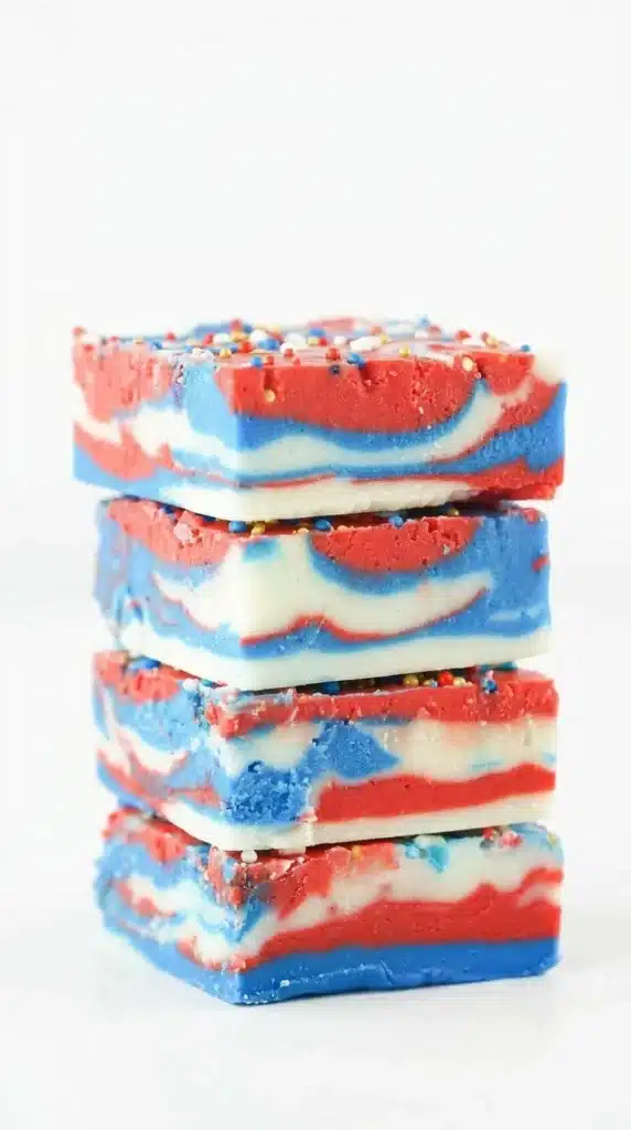 4th Of July Fudge Recipe squares with patriotic sprinkles