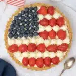 4th of July Pie with strawberries, blueberries, and creamy no bake cheesecake filling