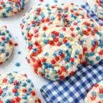 4th of July Sprinkle Cake Mix Cookies That Feel Amazing 9 4th of July Sprinkle Cake Mix Cookies with red white and blue patriotic sprinkles