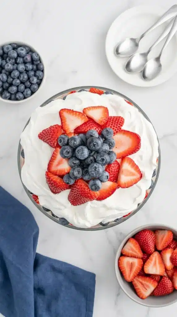 4th of July Trifle Recipe That Feels Amazing 5 4th of July Trifle topped with strawberries blueberries and whipped cream