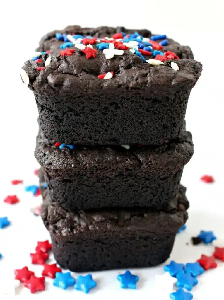Fudgy 4th of July Brownies topped with patriotic sprinkles