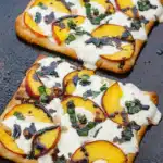 Peach & Basil Naan Bread Pizza with mozzarella and balsamic glaze