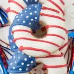 American Flag Donut with red white and blue icing for 4th of July dessert
