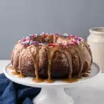 Apple spice Bundt cake with caramel glaze and patriotic sprinkles