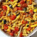 Best Weeknight Tomato Zucchini Pasta with fusilli, cherry tomatoes, and fresh zucchini