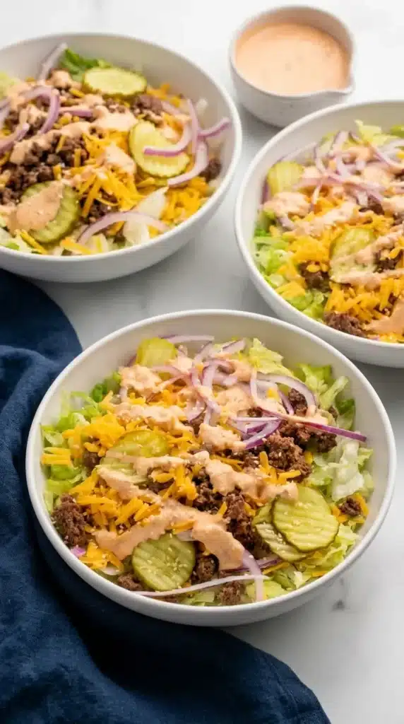 Big Mac Salad Recipe | Amazing Easy Low Carb Dinner 5 Big Mac Salad with beef, cheddar cheese, pickles, and creamy burger sauce
