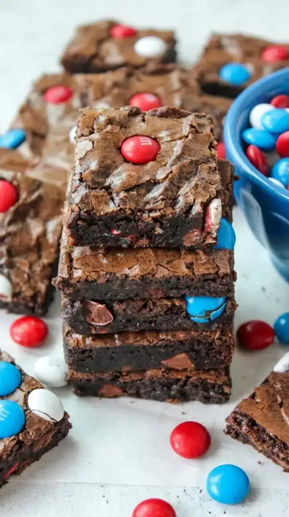 4th of July Brownies Easy Amazing Party Dessert 9 Bitten 4th of July Brownies with patriotic candy topping