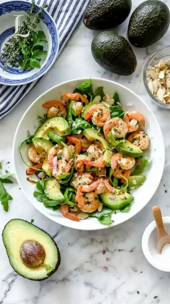 Citrus Shrimp and Avocado Salad for a Fresh Easy Dinner 5 Citrus Shrimp and Avocado Salad with greens and toasted almonds
