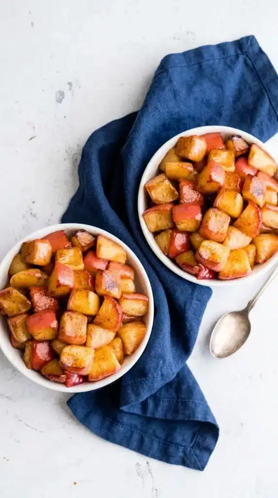 Close up of Easy Cinnamon Apples with glossy caramelized cinnamon glaze