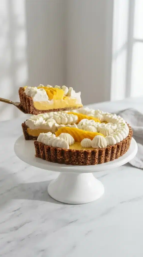 Mango Tart Recipe with Amazing Tropical Flavor 5 Slice of Mango Tart with whipped cream and crunchy crust