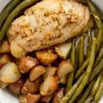 Crock Pot Chicken Potatoes and Green Beans in a rustic bowl
