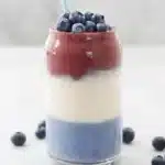 Dye free red white and blue smoothie with creamy layered patriotic colors