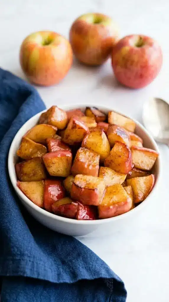 Easy Cinnamon Apples served in a bowl with glossy caramelized cinnamon coating