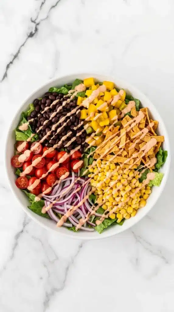 Southwest Salad with chipotle ranch dressing and crunchy tortilla strips