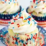 Fireworks Funfetti Cupcakes with vanilla buttercream and red white blue sprinkles