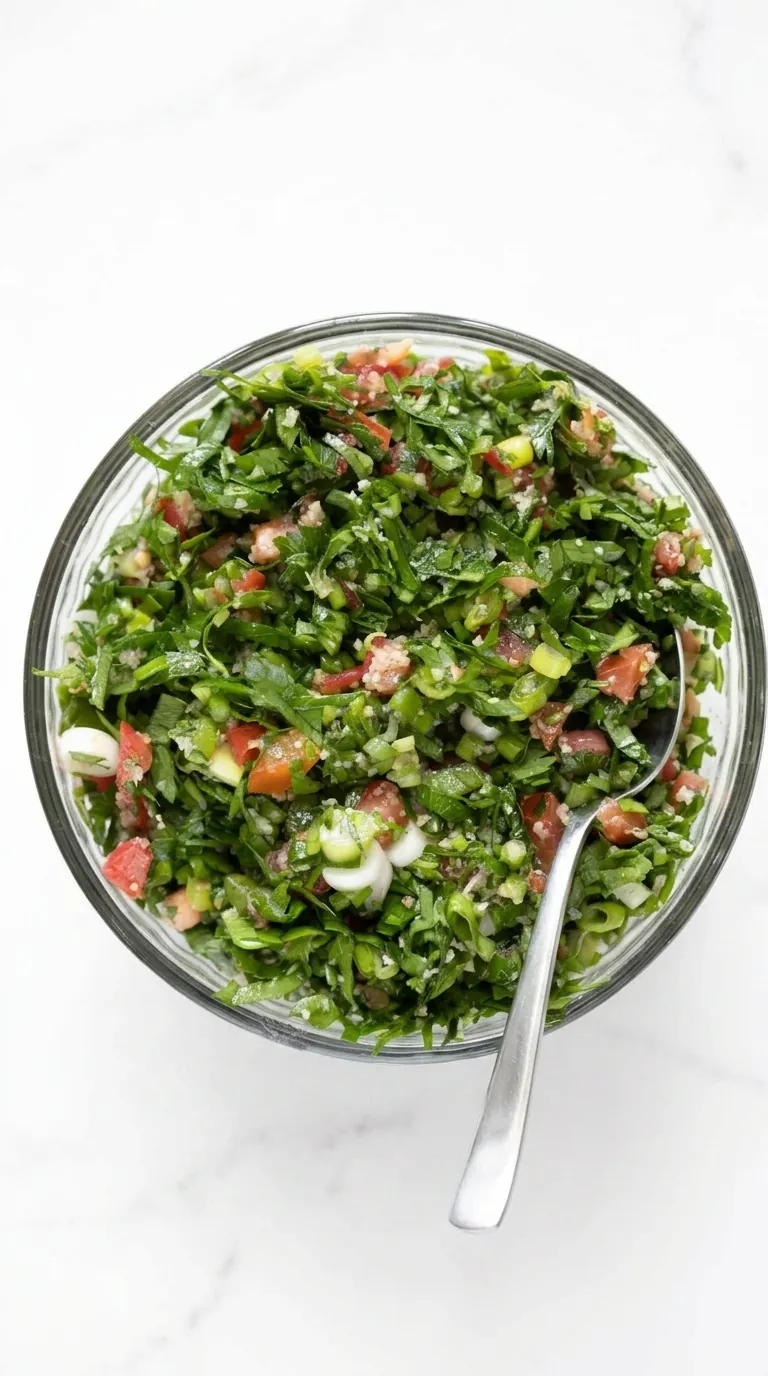 home 11 Fresh Lebanese Tabbouleh Salad with parsley, tomatoes, green onions, and bulgur wheat