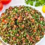Lentil Tabbouleh Easy Fresh Mediterranean Salad 9 Fresh Lentil Tabbouleh salad with herbs, tomatoes, and lemon