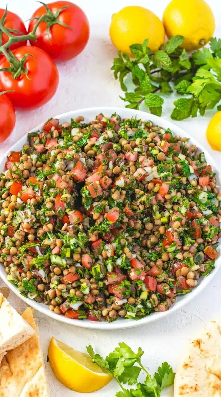 home 10 Fresh Lentil Tabbouleh salad with herbs, tomatoes, and lemon