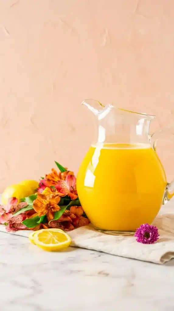 Fresh Mango Lemonade in glasses with lemon garnish