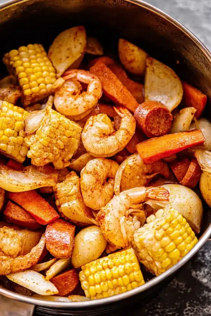 Grilled Shrimp Boil in Foil Packets with sausage, potatoes, corn, and shrimp