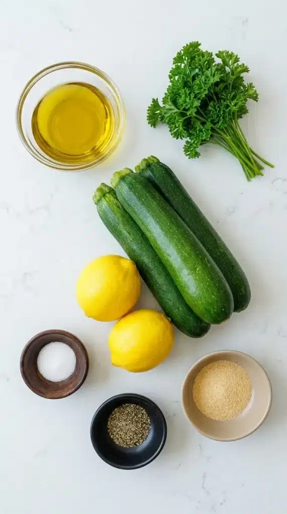 Grilled Zucchini Recipe That Tastes Amazing Fast 8 Ingredients for Grilled Zucchini Recipe on a rustic surface
