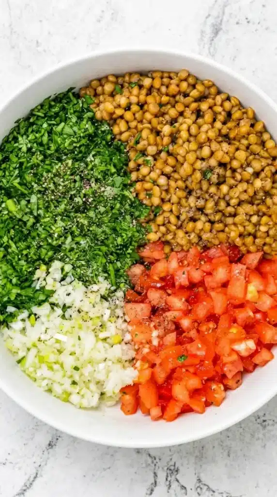 Lentil Tabbouleh Easy Fresh Mediterranean Salad 7 Lentil Tabbouleh served with creamy hummus and pita bread