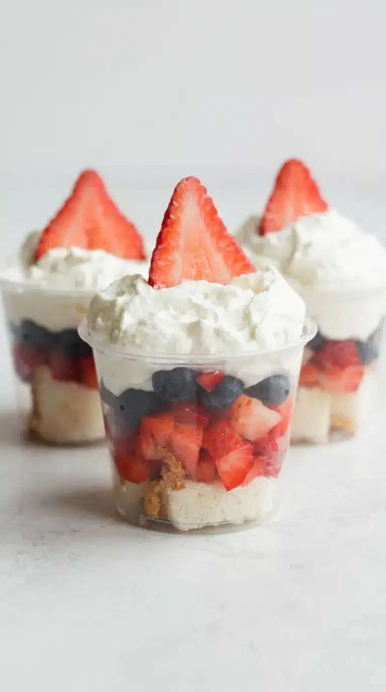 home 7 Mini shortcake cups with strawberries, blueberries, whipped cream, and angel food cake