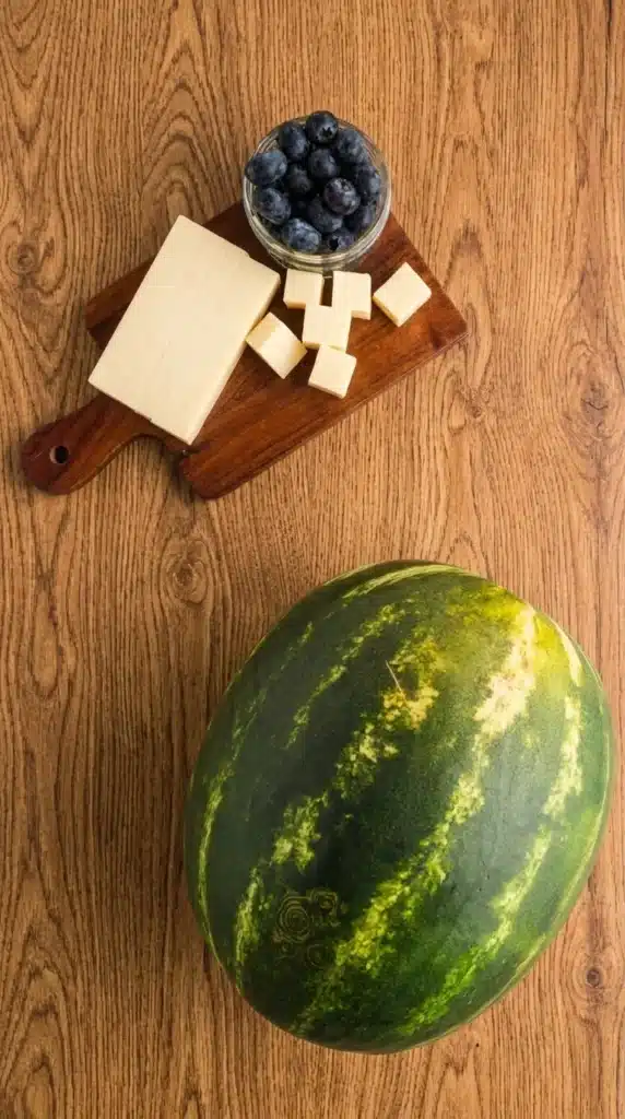 Watermelon Stars ingredients with watermelon blueberries and white cheddar