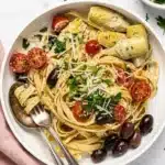 15 Minute Greek Pasta Recipe | Amazing Quick Dinner 7 Creamy 15 Minute Greek Pasta with feta, olives, tomatoes, and artichokes