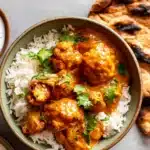 Butter Cauliflower Recipe | Amazing Creamy Dinner 7 Butter cauliflower over basmati rice with naan and cilantro garnish